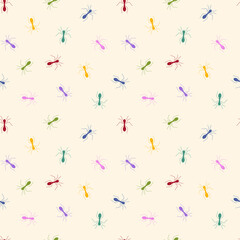 Seamless pattern of the random silhouette colorful ants. Great for prints, posters, wrapping paper, backgrounds, wallpaper, textile, etc. Vector illustration on light beige color background
