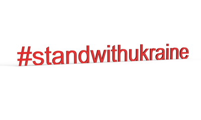 3d rendering illustration of standwithukraine hashtag isolated on white