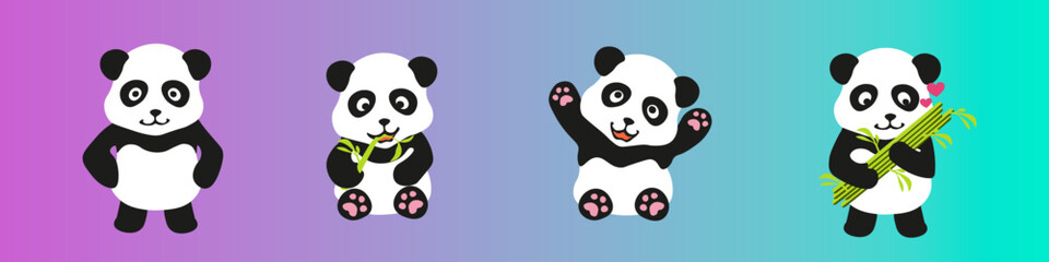 Сute Little panda with bamboo sticks