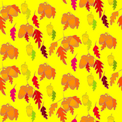 Vector seamless half-drop pattern, with leaves and acorn