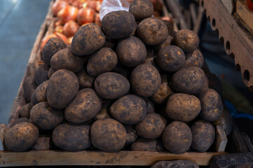 Assortment of fresh potatoes at market