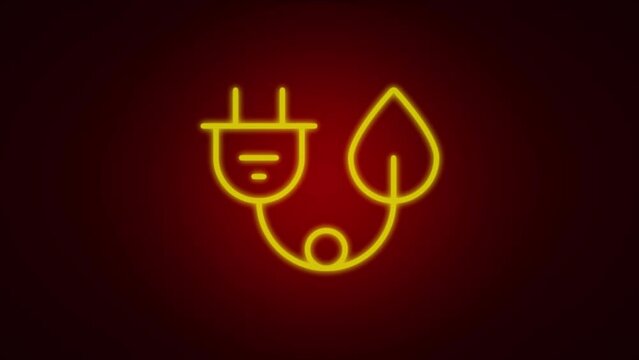 Electric Plugin with Leaf icon Animation on red background. Generate Sustainable Energy Concept and Ecological Friendly Symbol  