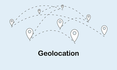 Markers (pins) and route points. Travel path. City map navigation route. Geolocation. Vector illustration. Concept of banner, poster, advertising, social media.