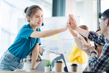 Excited entrepreneurs are successful and business people achieve goals.