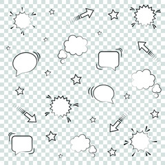 Comic speech bubble pop art icons set. Cloud chat speech bubbles collection  on a transparent background. Vector illustration