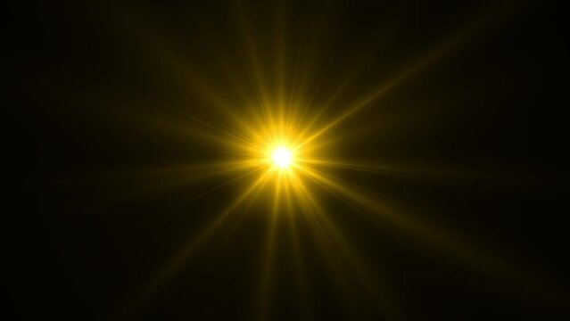 Flare Lighting Yellow Rays Effect on Dark Background. Center Position Motion Light Animation