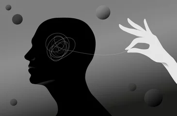 Fotobehang Psychology concept vector illustration. Mental health, depression, seasonal affected, sleep disorder. Psychiatry, philosophy © Maria