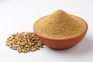 Indian spices, Coriander Powder or Dhaniya Powder with Coriander seeds