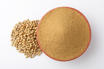 Indian spices, Coriander Powder or Dhaniya Powder with Coriander seeds