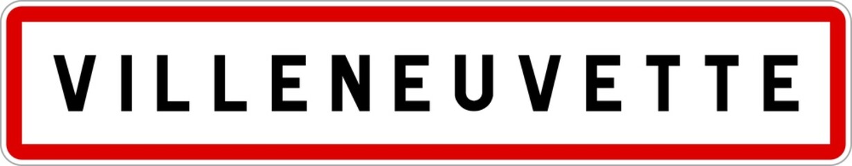 Obraz premium Panneau entrée ville agglomération Villeneuvette / Town entrance sign Villeneuvette