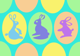 Illustration on Easter theme with bunnies and Easter eggs.