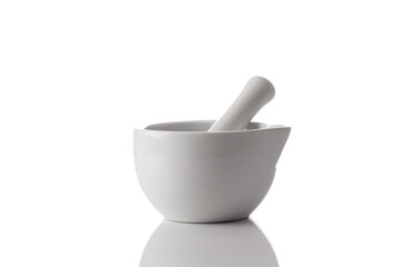 mortar and pestle isolated on white background - 497114786