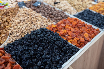 Dried fruits and nuts on local food market