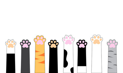 Multicolored cat paws. Flat design. Cute cat paws wallpaper. Vector illustration