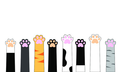 Multicolored cat paws. Flat design. Cute cat paws wallpaper. Vector illustration