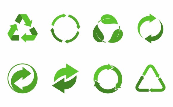 Recycling icons set isolated on white background. Arrow that rotates endlessly recycled concept. Recycle eco symbol, Ecology icons collection recycling garbage. Vector illustration