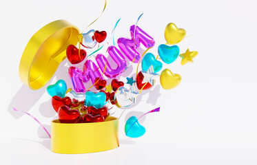 Mom's day card, 3d illustration.