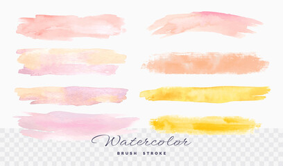 Set of pink and yellow watercolor brush stroke