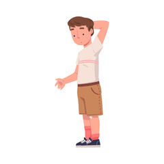 Little Puzzled Boy Standing and Scratching His Head Talking Vector Illustration