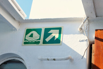 rescue boat sign on tour ship in Crete