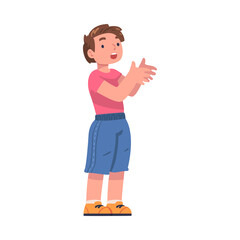 Little Puzzled Boy Standing and Talking to Somebody Vector Illustration