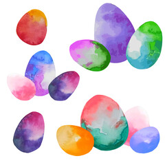 set of colorful Easter eggs in watercolor technique, vector illustration