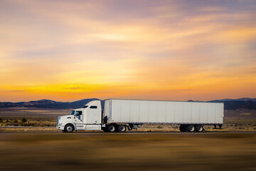 Semi Trucks on the Nevada Highway, USA. Trucking in Utah , USA
