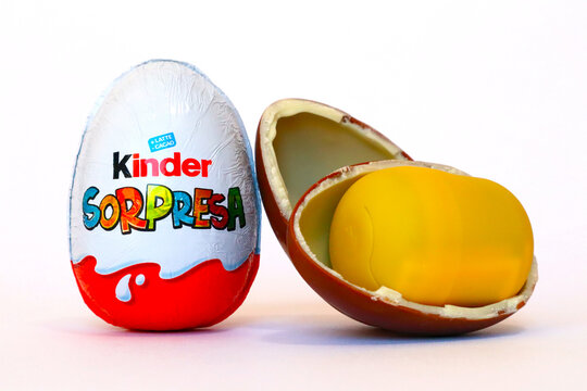 Italy &ndash; April 5, 2022: Kinder Surprise Chocolate Eggs. Kinder Surprise is a brand of products made in Italy by Ferrero
