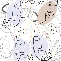 Woman Face line. Abstract drawing seamless pattern