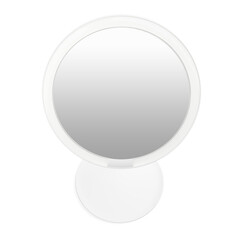 Makeup mirror isolated on white background. White illuminated mirror isolated on a white background. Desktop mirror for make-up.