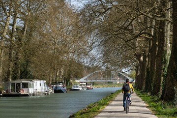Vélo sur le canal des deux mers - obrazy, fototapety, plakaty