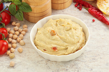 Natural organic chickpea hummus with olive oil