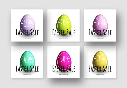 Set of Easter Sale Social Layouts with Colored Egg Illustrations