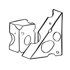 Cheese symbol in line, cartoon style outline. For restaurant menus and websites. Vector illustration