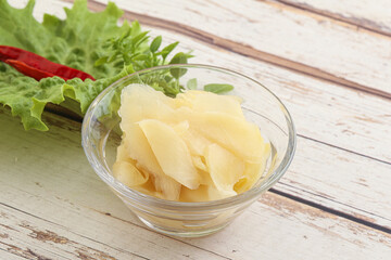 Marinated white ginger in the bowl