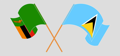 Crossed and waving flags of Zambia and Saint Lucia