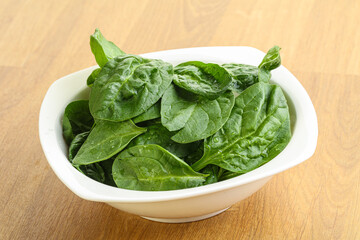 Fresh green spinach leaves in the bowl