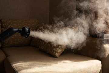 Steam cleaning. House cleaning concept