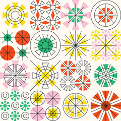 Colorful art background with abstract geometric shapes. Trendy Neo Memphis seamless pattern.