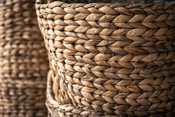 Wicker basket, close up background photo texture.