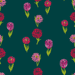 Seamless pattern from drawn red and pink various flowers