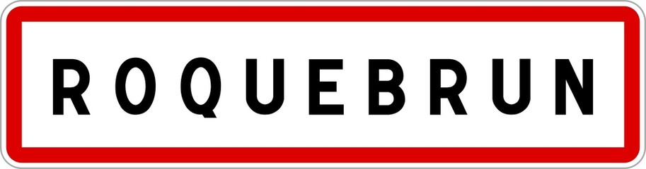 Panneau entrée ville agglomération Roquebrun / Town entrance sign Roquebrun