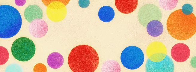 Rollo Abstract modern art background style design with circles and spots in colorful pink, blue, yellow, red, green, and purple on light beige or white background © Arlenta Apostrophe