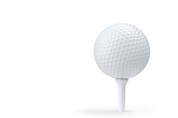 Golf ball on tee isolated on white background