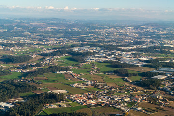 Portugal, Aerial view of villages and field near Porto