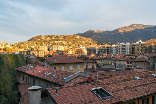 Italy, Como, View of town and mountains