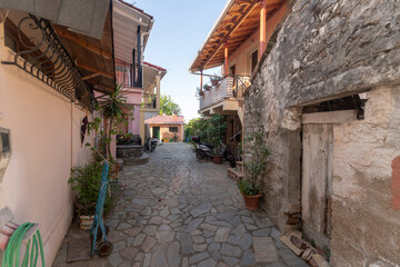 Greece, Lefkimmi, Narrow alley and houses
