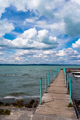 Balaton Lake in Siofok, Hungary. Dramatic Cloudy sky and blue, tourquise water.