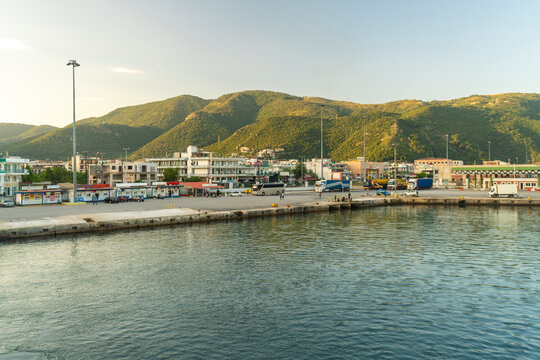 Greece, Igoumenitsa, Ferry terminal and green hills