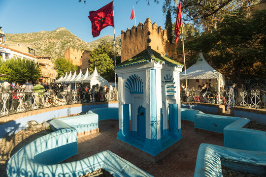 Morocco, Chefchaouen, Main square and fortress
